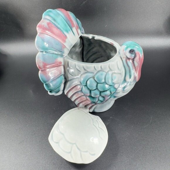 Vintage Tom and Hen Ceramic Turkey Bird Sugar Bowl Dish With Lid Marked Vintage - Picture 9 of 14